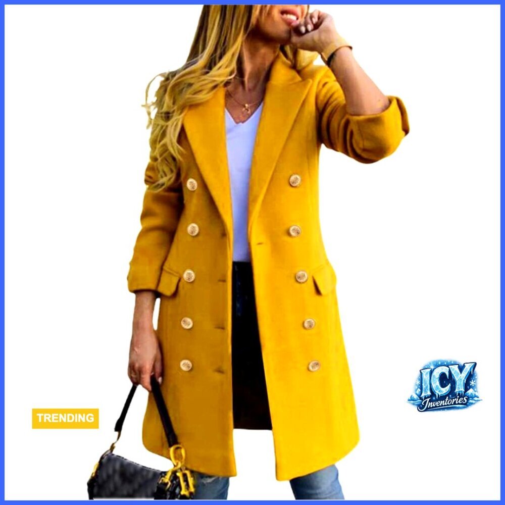 Wool Blend Pea Coat Double Breasted Trench Coat Knee Length